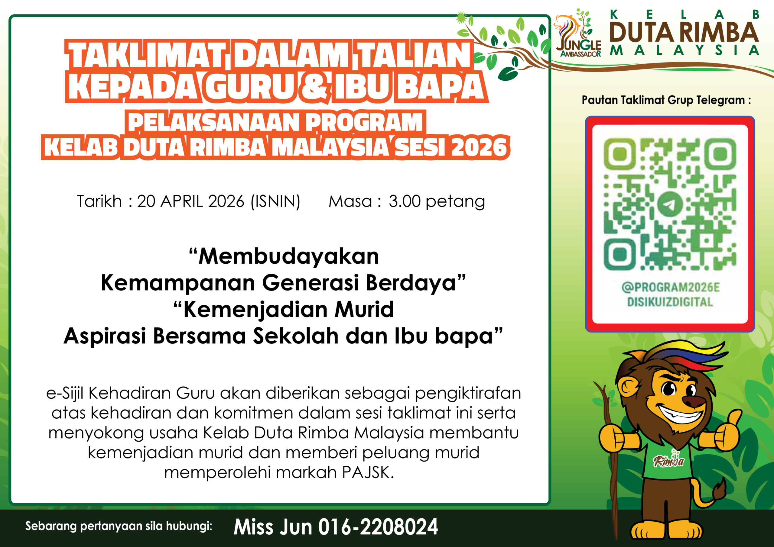 Poster Taklimat online grup telegram 2026